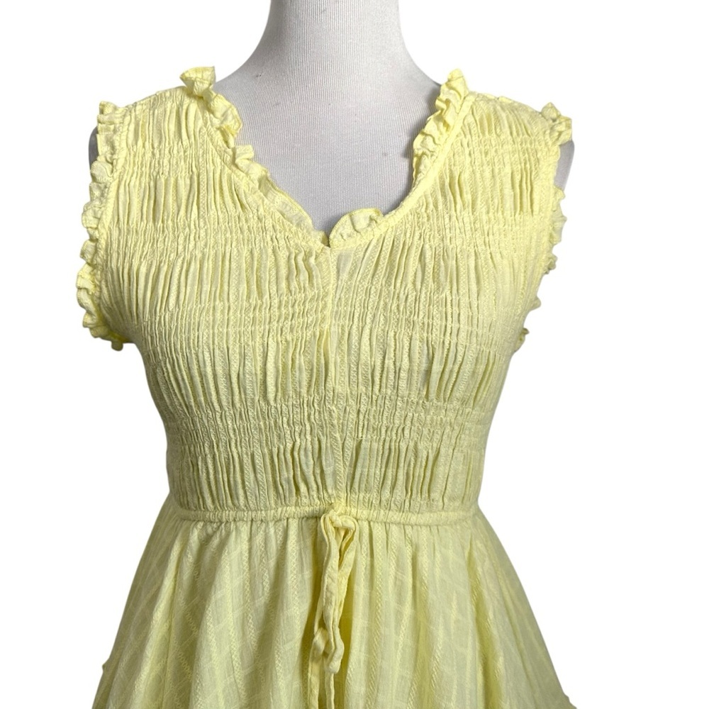 Hailey & Co Womens Smocked Ruffled Mini Dress Sz Small Yellow Sleeveless Lined - Picture 3 of 10